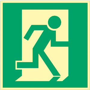 Notausgang/Rettungsweg rechts, Aluminium 200 x 200mm, langnachleuchtend, alte Norm