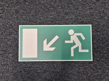 Fluchtwegschild Pfeil links unten Aluminium 400x200mm, nachleuchtend alte Norm