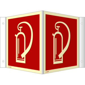 Brandschutzzeichen Feuerlöscher, Winkel, aus Aluminium, 200x200mm, nachleuchtend, alte Norm des Zeichens