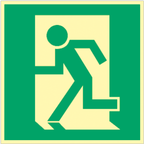 Notausgang/Rettungsweg links, Aluminium 200 x 200mm, langnachleuchtend, alte Norm