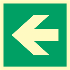 Richtungspfeil zu Notausgang/Rettungsweg-Markierung, Aluminium 200 x 200mm, langnachleuchtend
