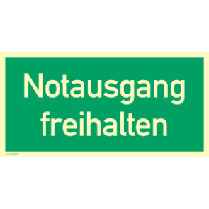 Notausgang freihalten, Folie 297x148mm, nachleuchtend, selbstklebend